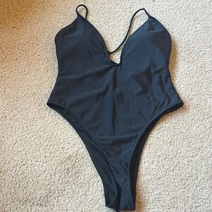SHEIN Black Plunge One-Piece Swimsuit size M